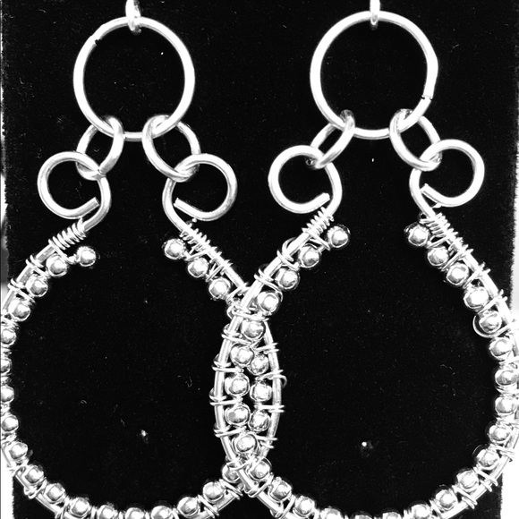 Nickel Silver Wire Wrapped Ball Chain Earrings - Picture 2 of 3